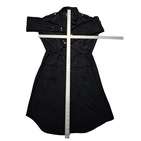 Queens Collection Black Dress Sz M Vtg Pockets Utilitychic Retro Officewear - Picture 9 of 11